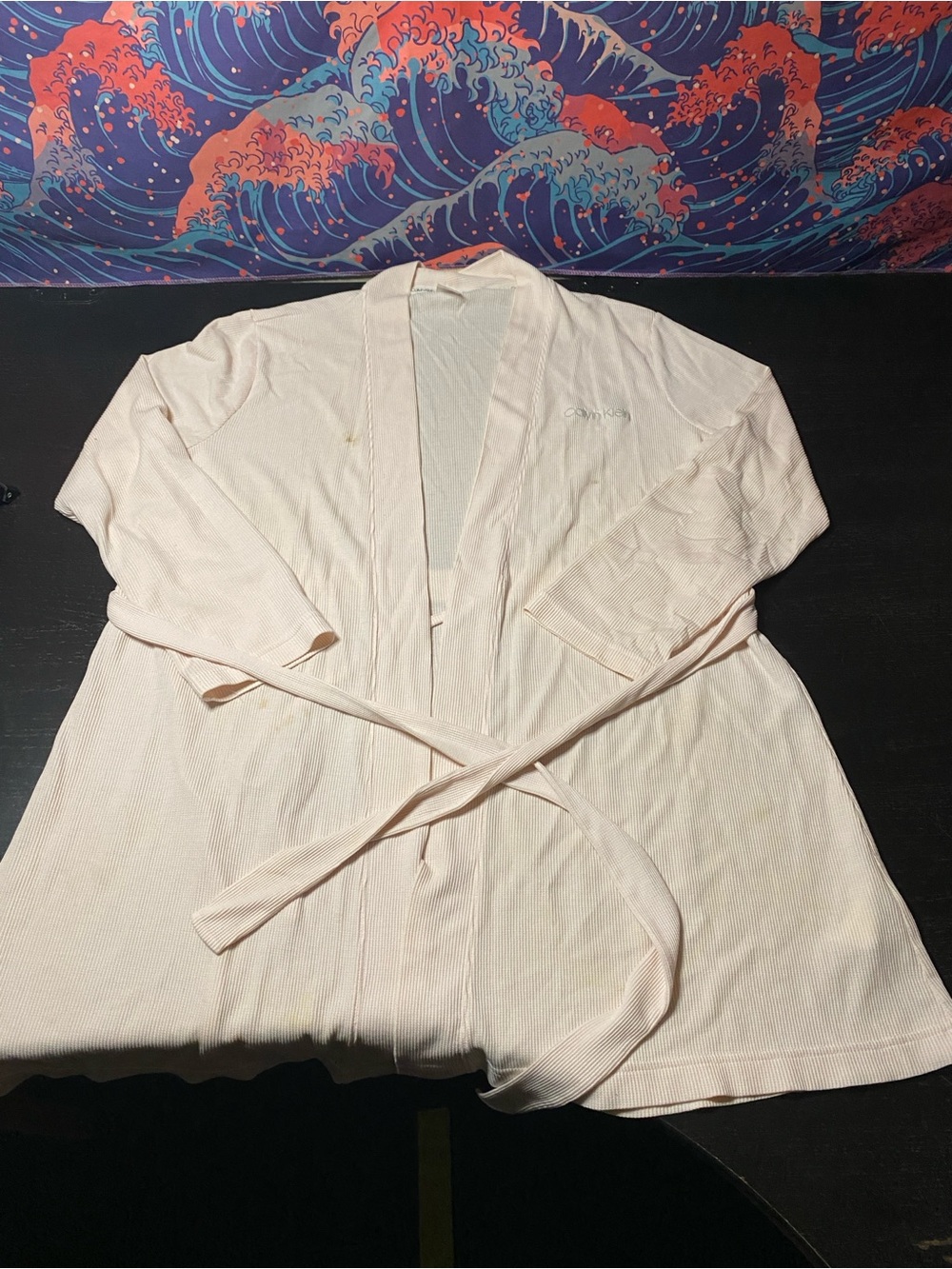Calvin Klein Light Pink Ribbed Lounge Robe with Waist Tie